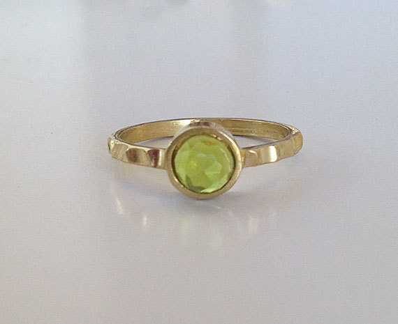 Green Peridot Ring - Stacking Ring - Gold Stack Ring - Delicate Ring - Gemstone Ring - Gold Ring