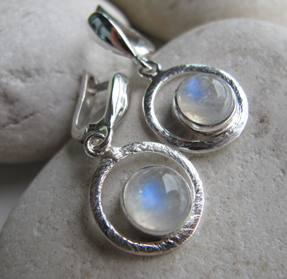 Halo Moonstone Earring- Gemstone Earring- Rainbow Moonstone Earring- Contemporary Earring- Silver Moonstone Earring