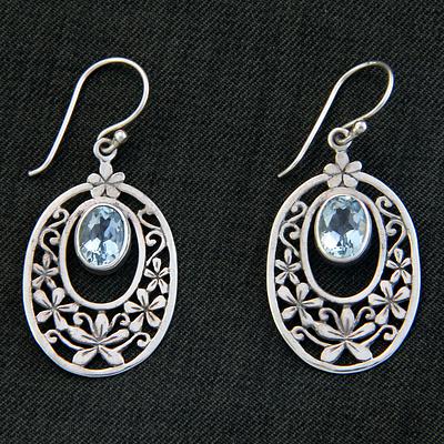 Hand Crafted Blue Topaz and Sterling Silver Dangle Earrings, 'Jasmine Raindrops'