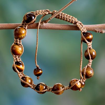 Hand Crafted Cotton Shambhala-style Tigers Eye Bracelet