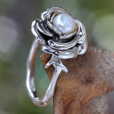 Hand Crafted Sterling Silver and Pearl Flower Ring