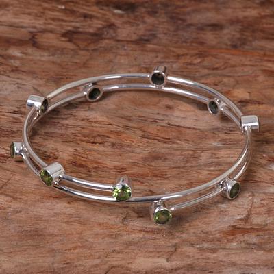 Hand Made Sterling Silver Peridot Bangle Bracelet Indonesia