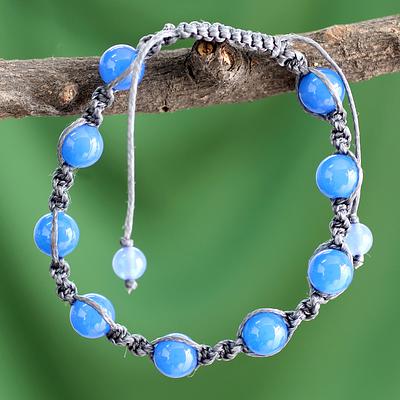 Handcrafted Cotton Beaded Chalcedony Bracelet