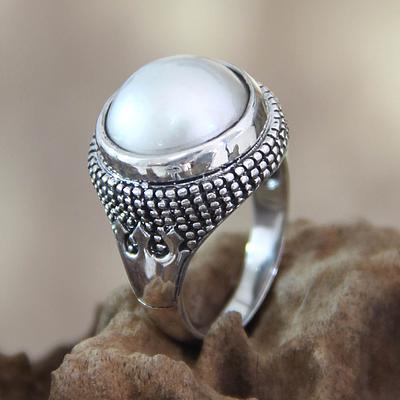 Handcrafted Pearl and Sterling Silver Dome Ring