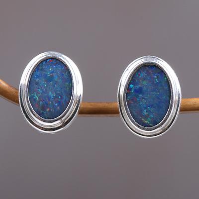  Sterling Silver and Opal Earrings