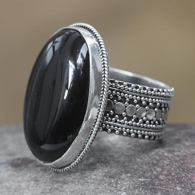 Handmade Indonesian Onyx and Silver Cocktail Ring