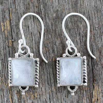 Handmade Sterling Silver and Moonstone Earrings, 'Mystic Sky