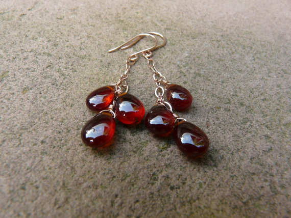 Hessonite Garnet Gemstone Rose Gold Earrings. Cascade Earrings. Dangle Earrings. Gemstone Earrings. Waterfall Earrings