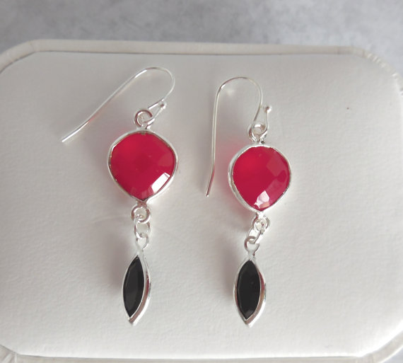 Hot Pink Chalcedony Earrings, Gemstone Earrings, Crystal Charms