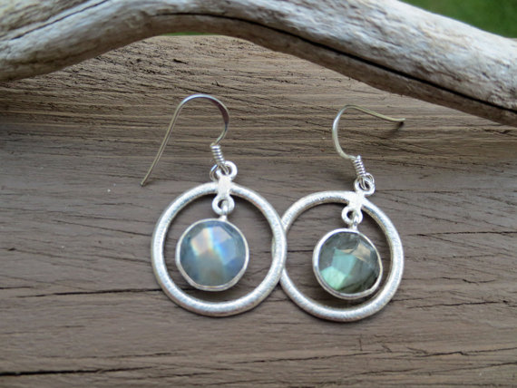 Labradorite Gemstone Earrings, Dangle Labradorite Earrings, Labradorite Jewelry , Round Hoop Earrings ,