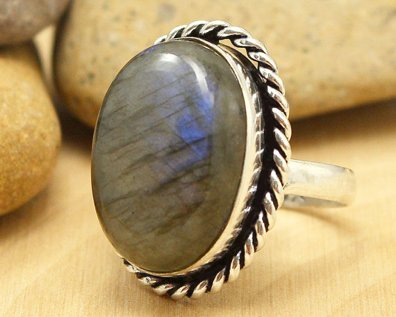 Labradorite Ring Sz 7.5, Silver Labradorite Ring, Statement Ring, Crystal Ring, Gemstone Ring, Boho Ring, Cocktail Ring