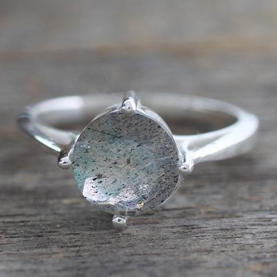 Labradorite Solitaire Ring in Sterling Silver