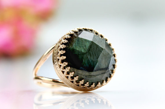 Labradorite ring,pink gold ring,rose gold gemstone ring,faceted ring,cocktail ring,bridal ring