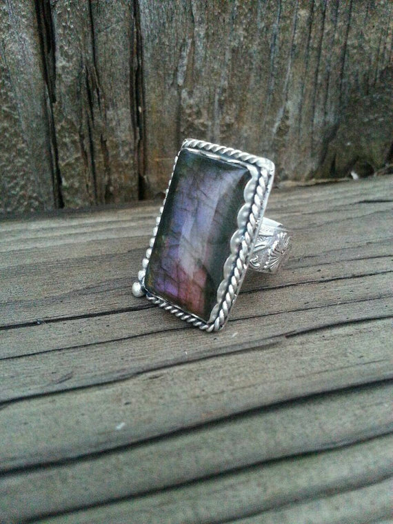 Labrodorite Ring Purple Labrodorite Big Gemstone Ring Statement Ring Boho Jewelry