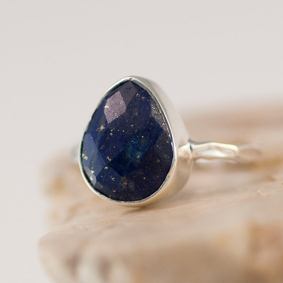 Lapis Lazuli Ring - September Birthstone Ring - Gemstone Ring - Stacking Ring - Sterling Silver Ring - Tear Drop Ring