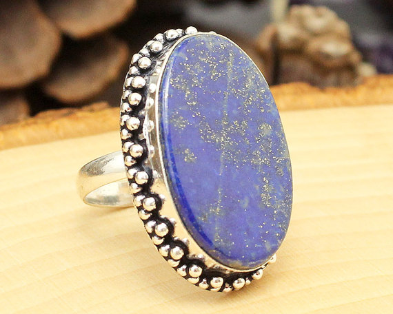 Lapis Lazuli Ring Sz 8.5, Silver Lapis Lazuli Ring, Gemstone Ring, Crystal Ring, Statement Ring, Boho Ring, Cocktail Ring