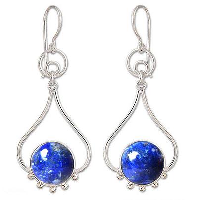 Lapis Lazuli and Silver Earrings, 'Andean Moon'