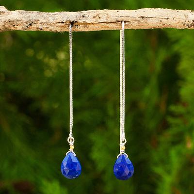 Lapis Lazuli on Sterling Silver Earrings with Gold Accent, 'Sublime Water Lily'
