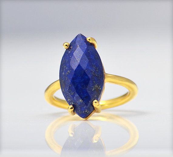 Lapis Ring, Gemstone Ring, Stacking Ring, Gold Ring, Marquise Ring, Prong Set Ring, September Birthstone ring, Statement ring, lapis jewelry