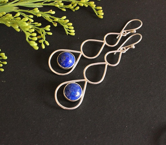 Lapis lazuli earrings- Lapis earrings - Graduated- Bezel set earrings - artisan earrings- Gemstone earrings