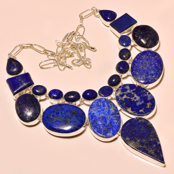 Lavish Lapis Lazuli Gemstone .925 Sterling Silver Charm Necklace