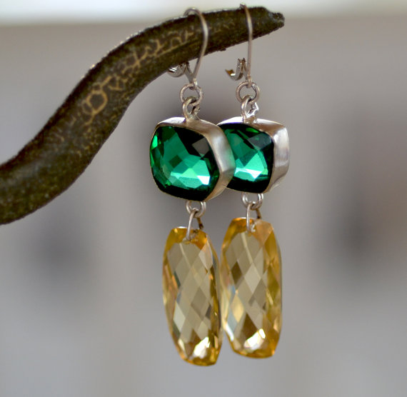 Lemon Quartz - Green Quartz Sterling Silver Earrings. LARGE Yellow Quartz Earrings. Geometric Gemstone Earrings. Fine Jewelry.