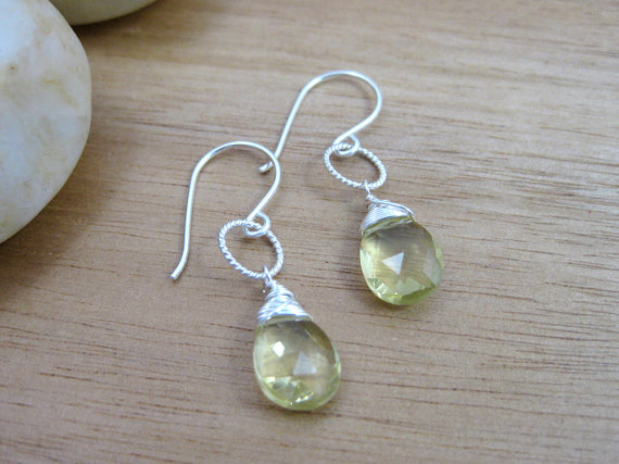 Lemon Quartz Dangle Earrings Sterling Silver Earrings Yellow Gemstone Earrings Pale Yellow Gemstone Earrings Minimalist Jewelry - Lemon Ice