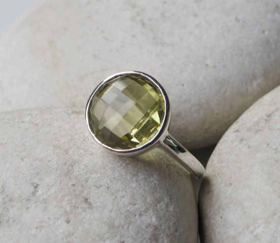 Lemon Quartz Ring- Gemstone Ring- Stone Ring- Quartz Ring- Round Gemstone Ring- Classic Ring- Stacking Ring- Stone Stack Ring