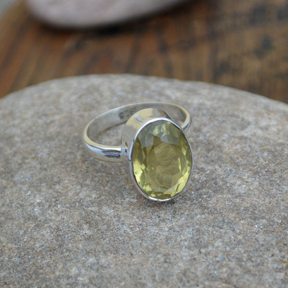Lemon Topaz Gemstone Ring - Solid 925 Sterling Silver Ring - Birthstone Ring - Solitaire Gift Ring Size 7 - Handmade Artisan Ring
