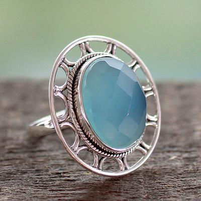 Modern Silver Ring with Blue Chalcedony, 'Mumbai Sky'
