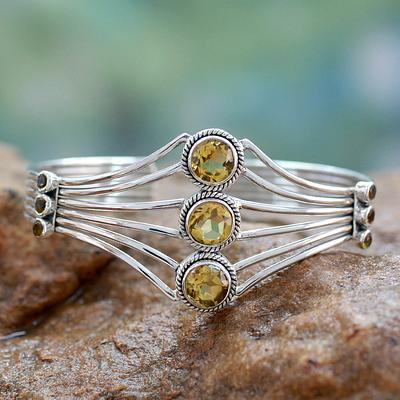 Modern Sterling Silver and Faceted Citrine Cuff Bracelet