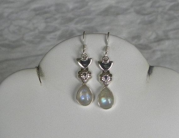 Moonstone Earrings Handmade Dangling Rainbow Gemstone Earrings  Sterling Silver Earrings  Women's Moonstone Jewelry Bridal