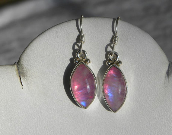 Moonstone Earrings Handmade Earrings Nice Flashy Blue Natural Gemstone Earrings Sterling Silver Bridal Moonstone Jewelry