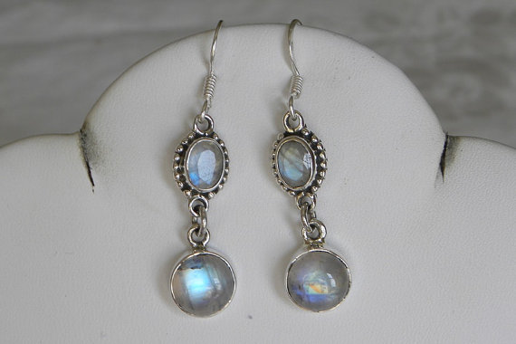 Moonstone Earrings Stunning Handmade Earrings Blue Semiprecious Gemstone Sterling Silver Earrings Women's Moonstone Jewelry