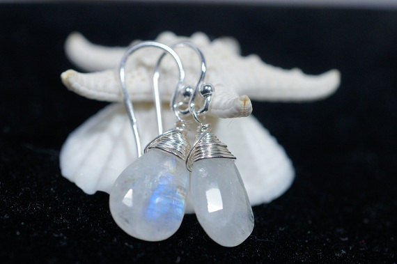 Moonstone Earrings Wire Wrapped Sterling silver Gemstone Earrings Drop Earrings Birthstone Jewelry