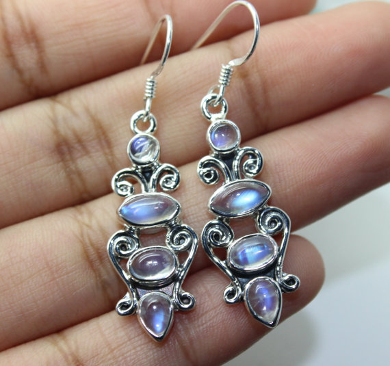 Moonstone Earrings, Sterling Silver Earrings, Gemstone Earrings