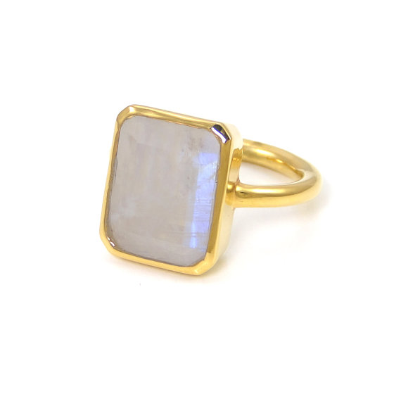 Moonstone Ring - Emerald Cut Ring - Bezel set ring - June Birthstone Ring - Gold Ring - Gemstone Ring - Stacking Ring - Bridesmaid Ring