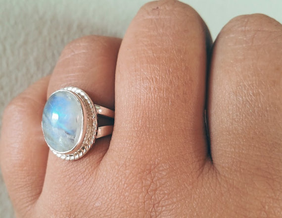 Moonstone Ring - Rainbow Moonstone Ring - Moonstone Jewelry - Silver Ring - Gemstone Ring - June Birthstone - Moonstone Engagement Ring