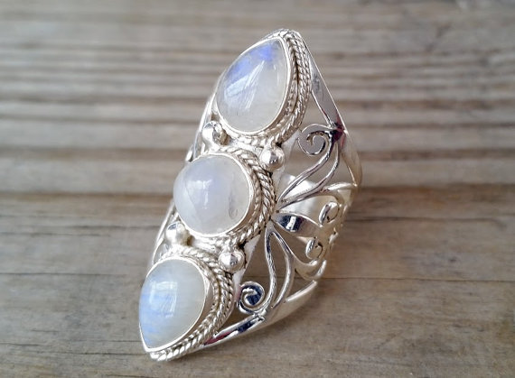 Moonstone Ring - Rainbow Moonstone Statement Ring - Moonstone Jewelry - Sterling Silver Ring - Gemstone Ring - Unique Large Ring