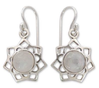 Moonstone dangle earrings, 'Star of Gujurat'