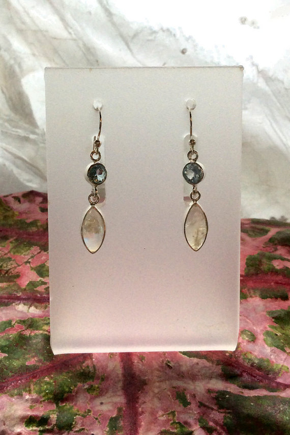 Moonstone-Blue Topaz Earrings  Moonstone Earrings  Moonstone Jewelry  Blue Topaz Jewelry Gemstone Earrings  Gemstone Jewelry