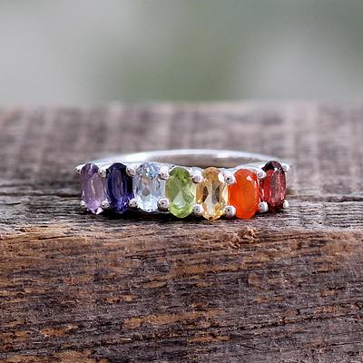 Multi Gemstone Sterling Silver Ring Chakra Jewelry