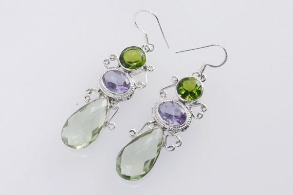 Multi Quartz Earring ,Handmade Gemstone Jewelry With Sterling Silver Metals