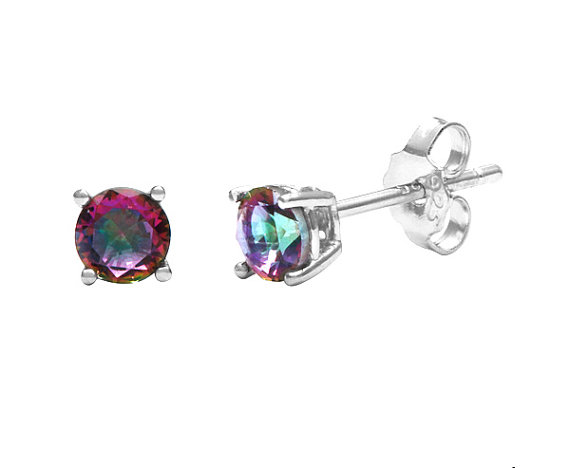 Mystic Topaz Earrings, CZ Stud Earrings, Gemstone Rainbow Earrings, Bridesmaids Gifts, Birthstone Sterling Silver Earrings