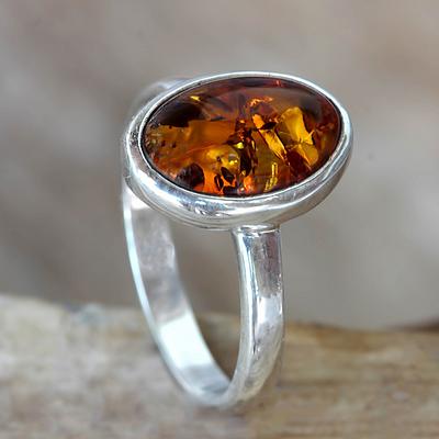 Natural Amber on Sterling Silver Ring