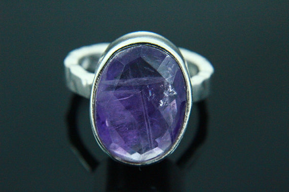 Natural Amethys Ring, Amethyst Jewelry, Amethyst Ring, Gemstone Ring, Hammered Ring, 925 Silver Plated, Silver Ring, Gemstone Jewelry