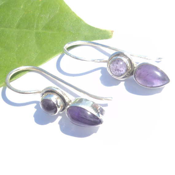 Natural Cab Amathyst Gemstone Earrings Birthstone Earrings  Bezel Set Handmade Earrings  Designer Earrings