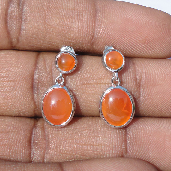  Natural Carnelion Gemstone Earrings - Birthstone Earrings - Bezel Set Handmade Earrings - Valentine's Earrings