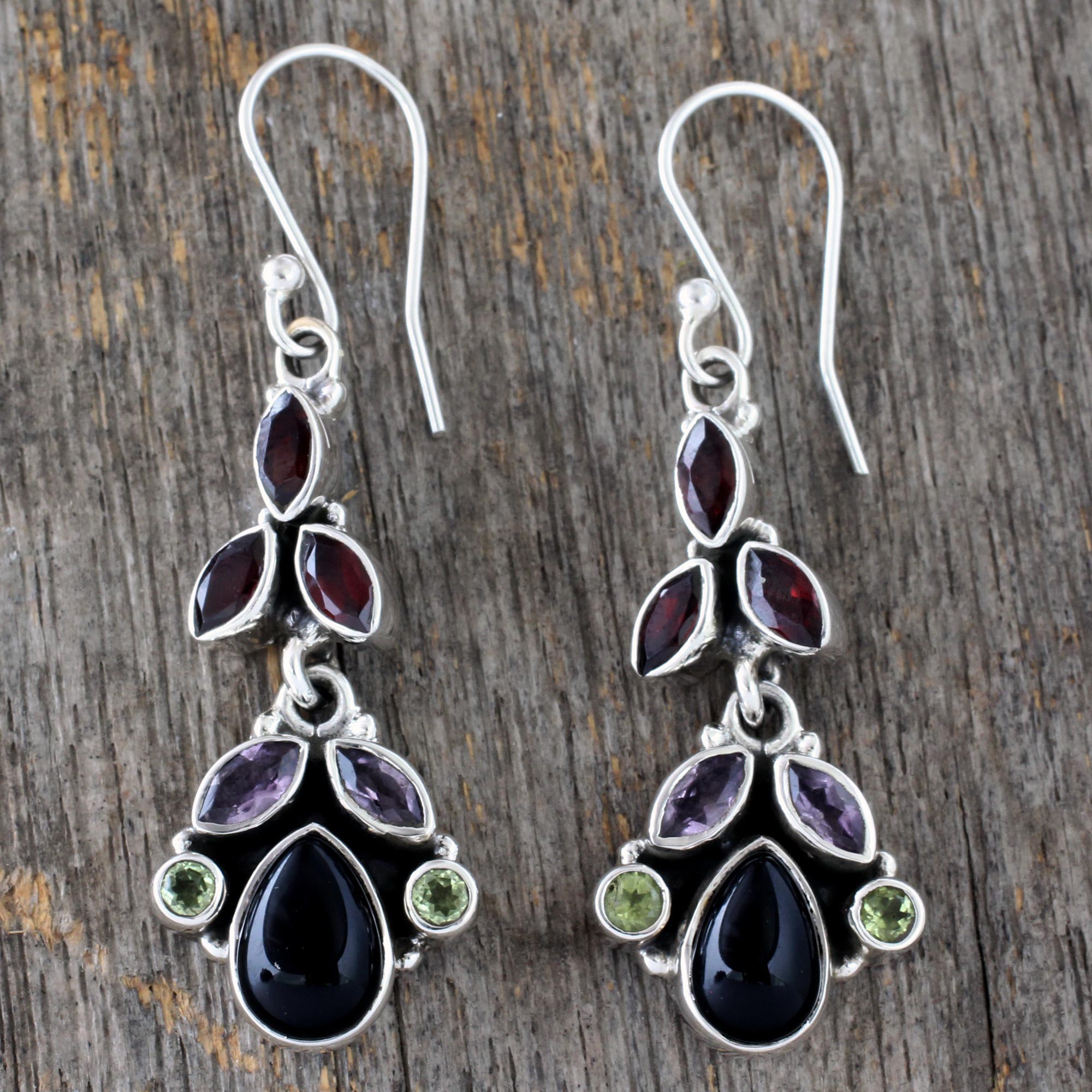 Natural Gemstone Earrings Sterling Silver Jewelry from India, 'Abundance'