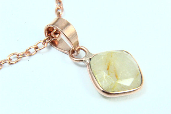Natural Golden Rutile Necklace, Golden Rutile Pendant, Gemstone Necklace, 18K Rose Gold Plated, Gold Necklace, Gemstone Jewelry